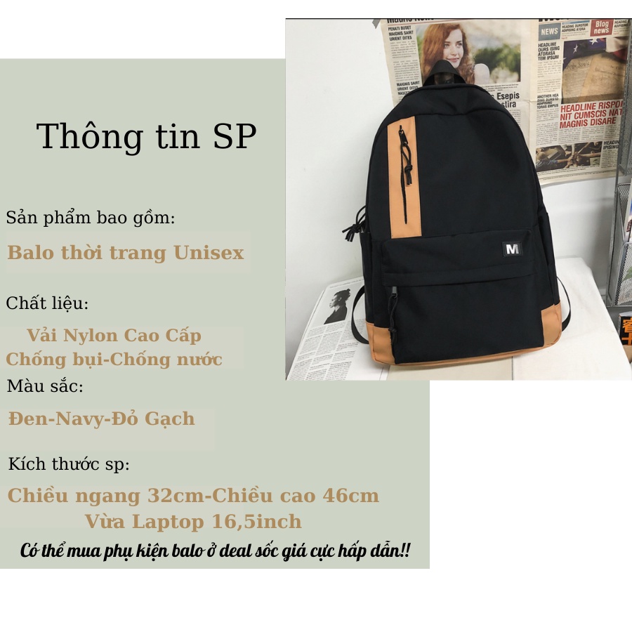 Balo Đi Học ♥️FreeShip♥️ Cặp Nam Nữ Đẹp Cá Tính Thời Trang Ulzzang BA02