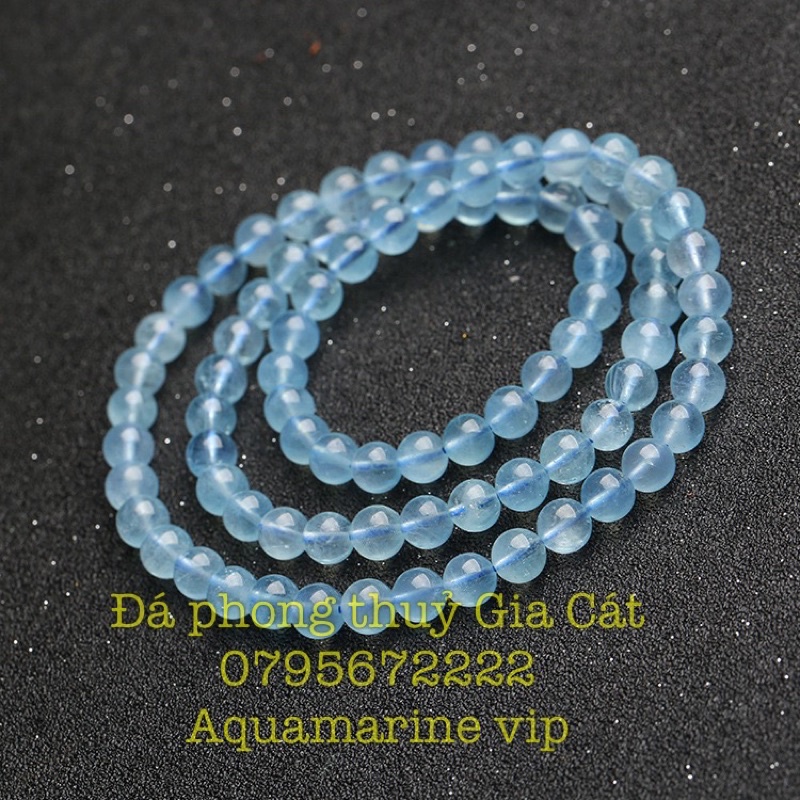 Vòng tay đá aqua quấn 3 vòng kiểm định vip Đá phong thuỷ Gia Cát
