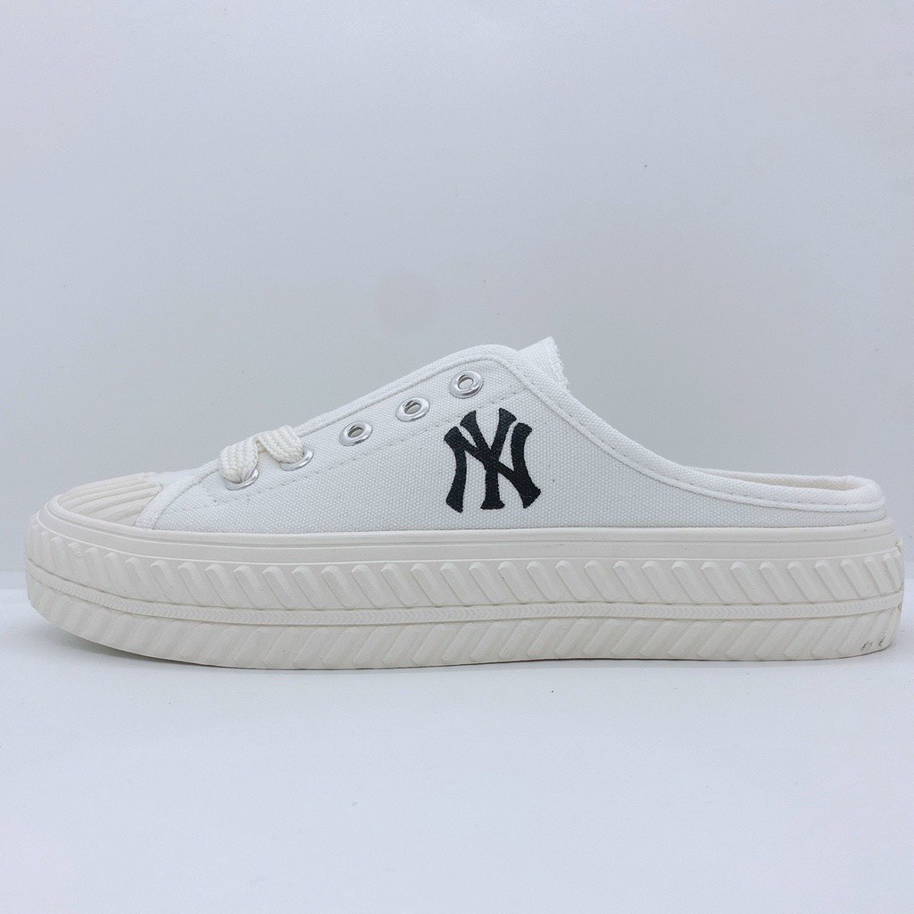 Giày MLB NY Đạp Gót, Giày Sục Nữ Đen Trắng Siêu Xinh, Siêu Bền