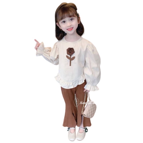 Sét đồ bộ bé gái 22332 Sét áo sơ mi thô phối quần x.ẻ size 10-25kg