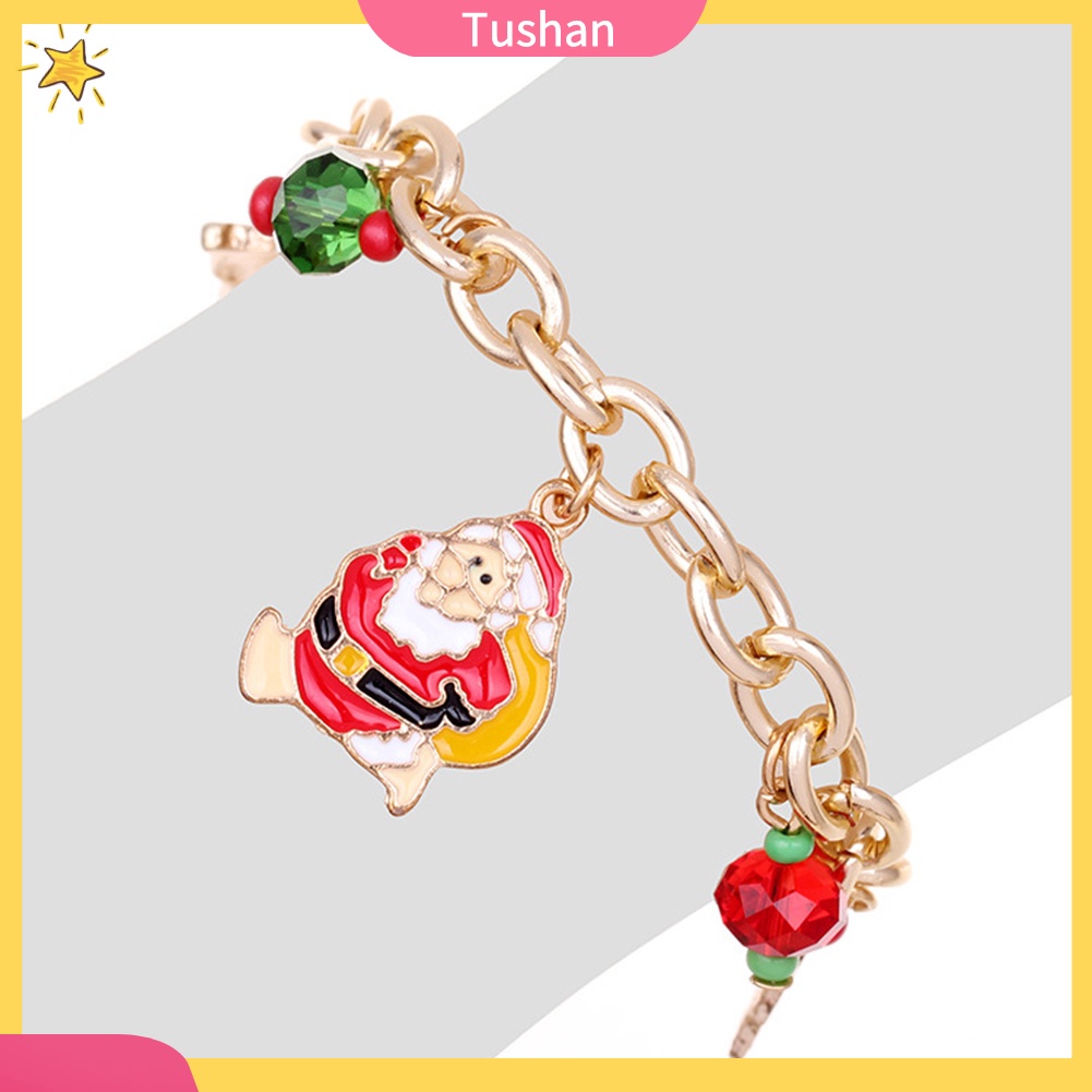 TUSH_Christmas Unisex Santa Tree Elk Pendant Charm Chain Bracelet Hand Wrist Jewelry
