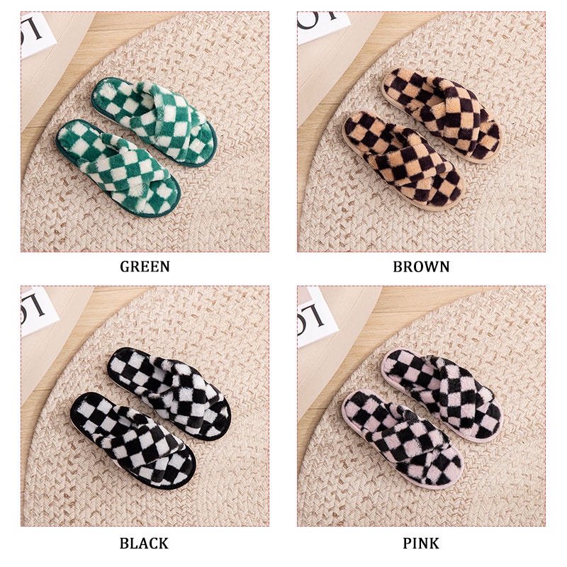 Dép bông RENBEN thiết kế quai chéo đi trong nhà phong cách Âu mỹ cho nữ