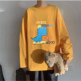 Áo thun dài tay nam nữ, áo phông dài tay unisex form rộng chất cotton dày đẹp in hình khủng long
