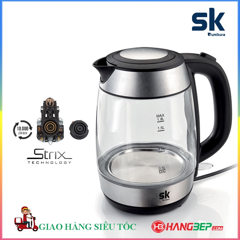 Bình đun siêu tốc thủy tinh Sumikura 1.8 lít SKK5802 - Bảo hành chính hãng 12 tháng toàn quốc