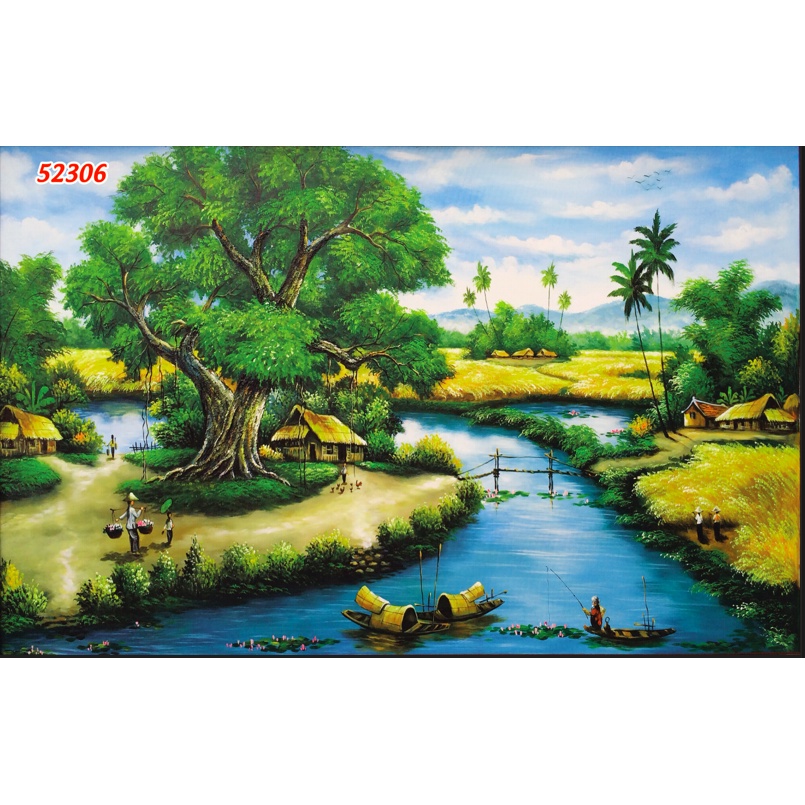 Tranh Dán tường 3D Phong Cảnh Làng Quê chân thực, mộc mạc, yên bình, thanh bình