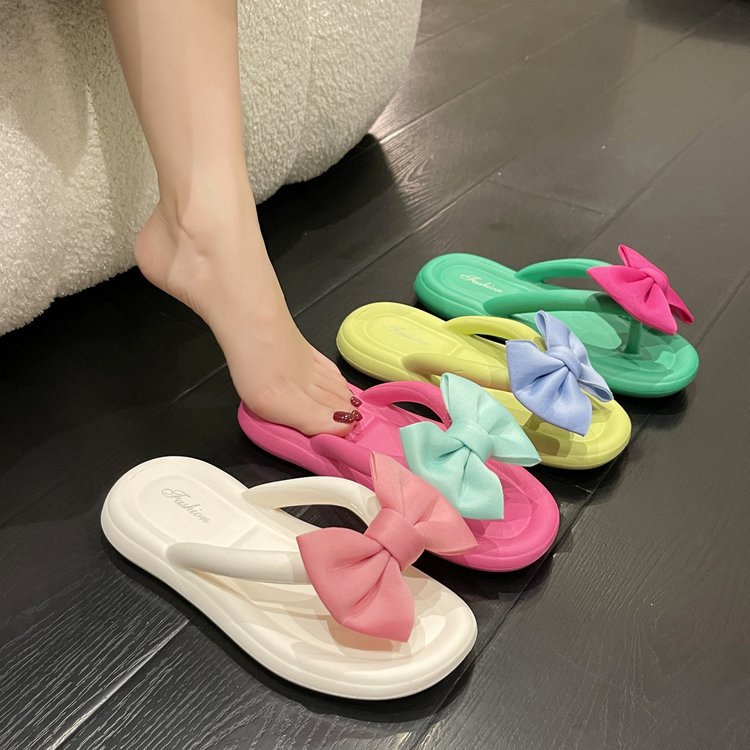 Tikp Dép Sandal Nữ Đế Mềm Đính Nơ 4 Màu Size 36-41