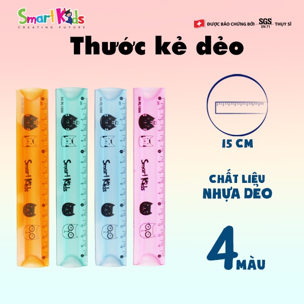 Thước dẻo Smartkids SK-RL1006, dành cho học sinh cấp 1, cấp 2, cấp 3. Nhựa dẻo bền, màu sắc bắt mắt.
