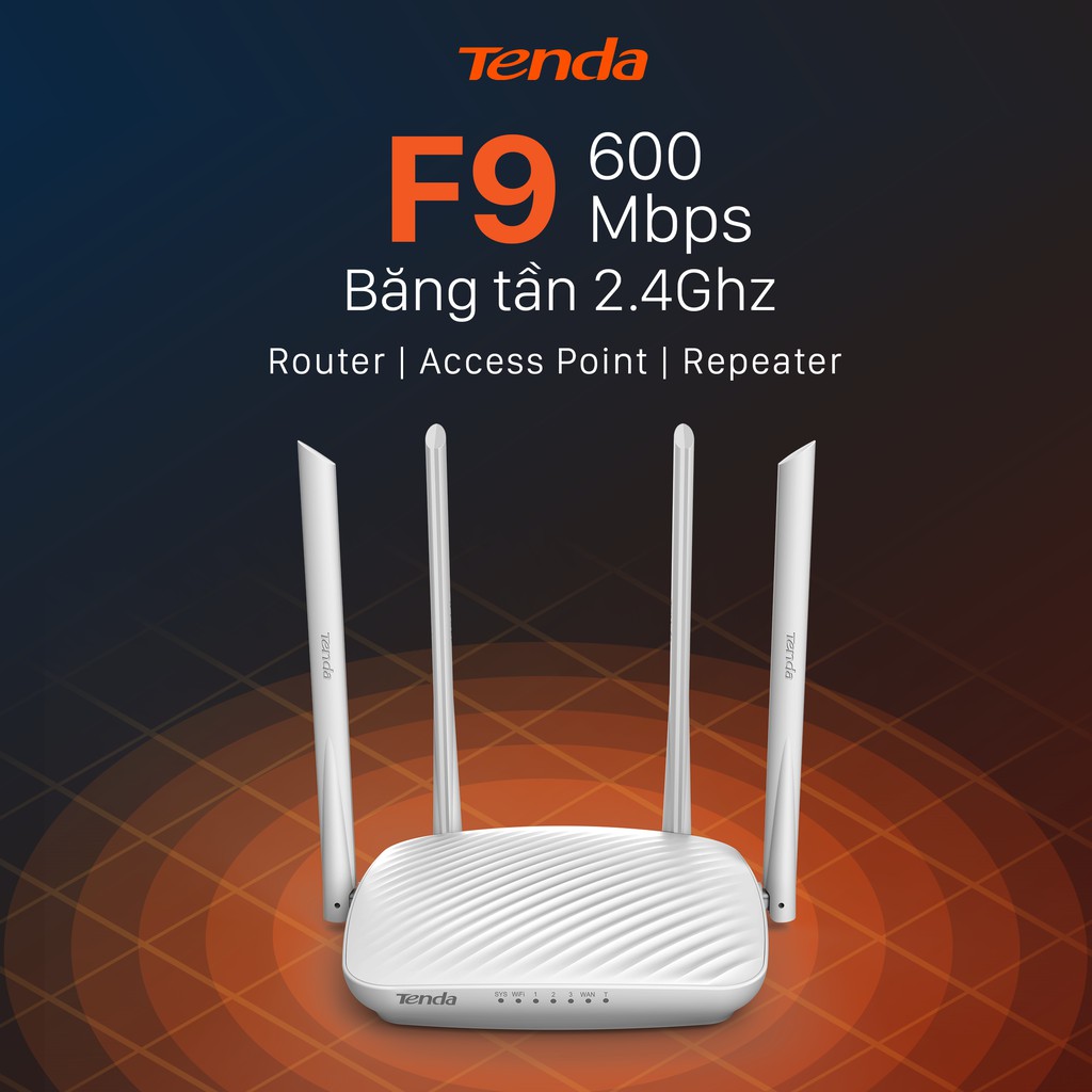 Tenda Thiết bị phát Wifi F9 Chuẩn N 600Mbps - Hãng phân phối chính thức