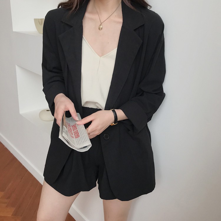 Set áo khoác vest + quần short cạp cao ulzzang 9156