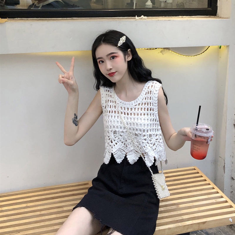 Áo Croptop Dệt Kim Hai Dây Màu Trơn Thời Trang Đi Biển