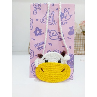 Túi đựng tỏi cho bé hình trâu vàng bằng len móc thủ công