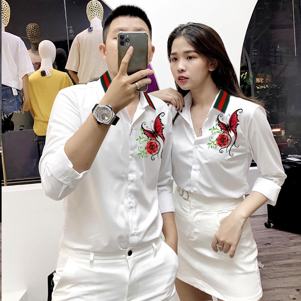 Áo sơ mi đôi nam nữ chữ LOVE cao cấp | Áo cặp sơ mi đẹp | HOT