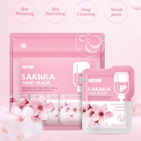 Set 12 mặt nạ bùn hoa anh đào Laikou dưỡng trắng hồng se khít lỗ chân lông- Hanayuki Asia