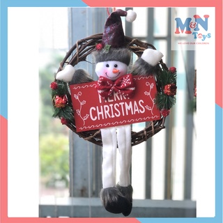 Vòng nguyệt quế Giáng sinh Noel người tuyết, ông già Noel gắn chữ merry christmas