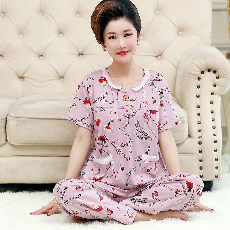 Đồ lót✐Bộ đồ ngủ dành cho phụ nữ trung niên và cao tuổi bằng cotton tinh khiết cộng với phân bón người mẫu mỏng m