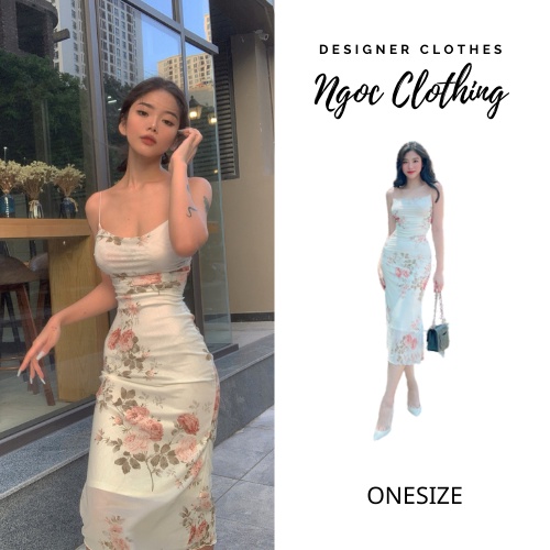 Váy 2 dây body dúm eo NGOCCLOTHING nữ [FREESHIP] Đầm 2s ngắn ôm hoa nền trắng quyến rũ, sang trọng, vintage HOT | BigBuy360 - bigbuy360.vn