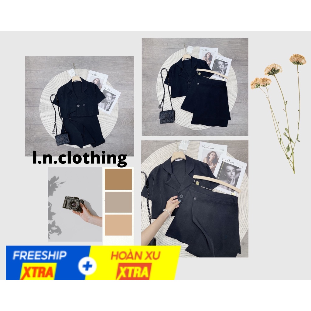 Set Áo Vest Đen Croptop Mix Chân Váy Lệch Vạt, Set Váy Công Sở Chất Đẹp