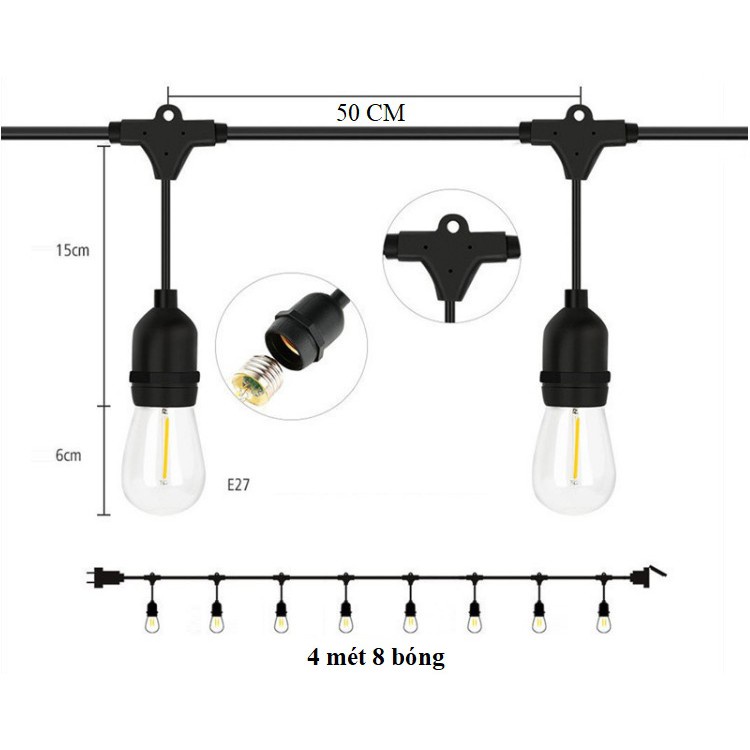 Dây đèn bóng led búp trụ 4 mét 8 bóng 5w