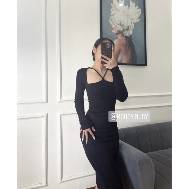 Đầm body cổ yếm tay dài MOODY NUDY | BigBuy360 - bigbuy360.vn