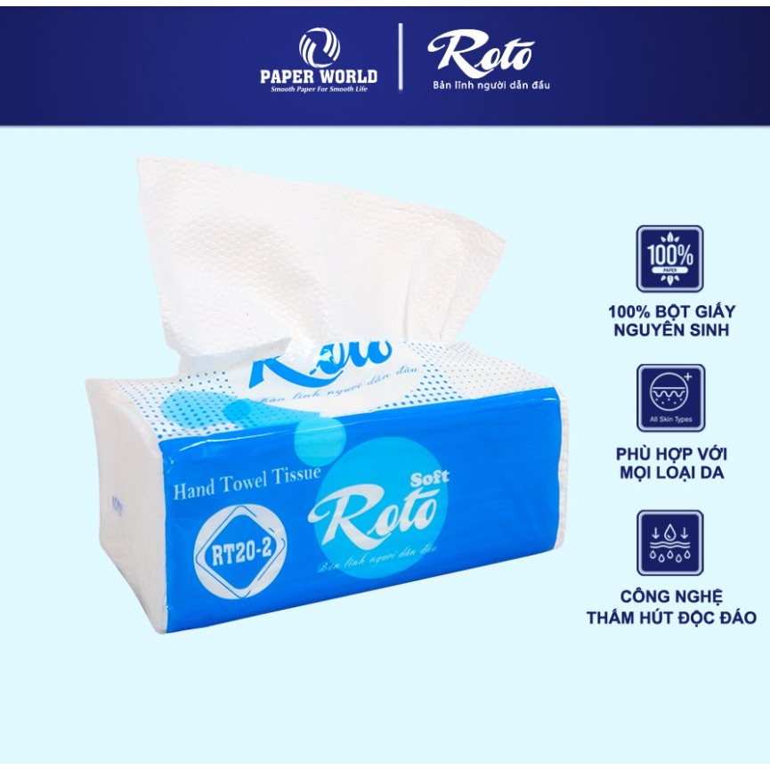 [COMBO RT20-2] Khăn giấy rút đa năng ROTO | Thế Giới Giấy - 100% bột giấy nguyên sinh, 2 lớp/1 gói