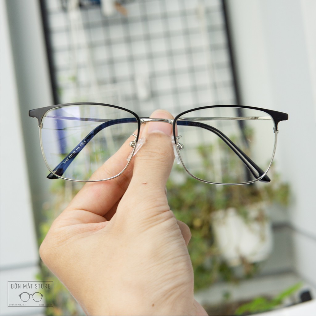 Gọng kính cận Bốn Mắt Store chất liệu Kim Loại Siêu Mảnh Nhẹ Form Vuông Bầu C152-Tặng Khăn Hộp | BigBuy360 - bigbuy360.vn