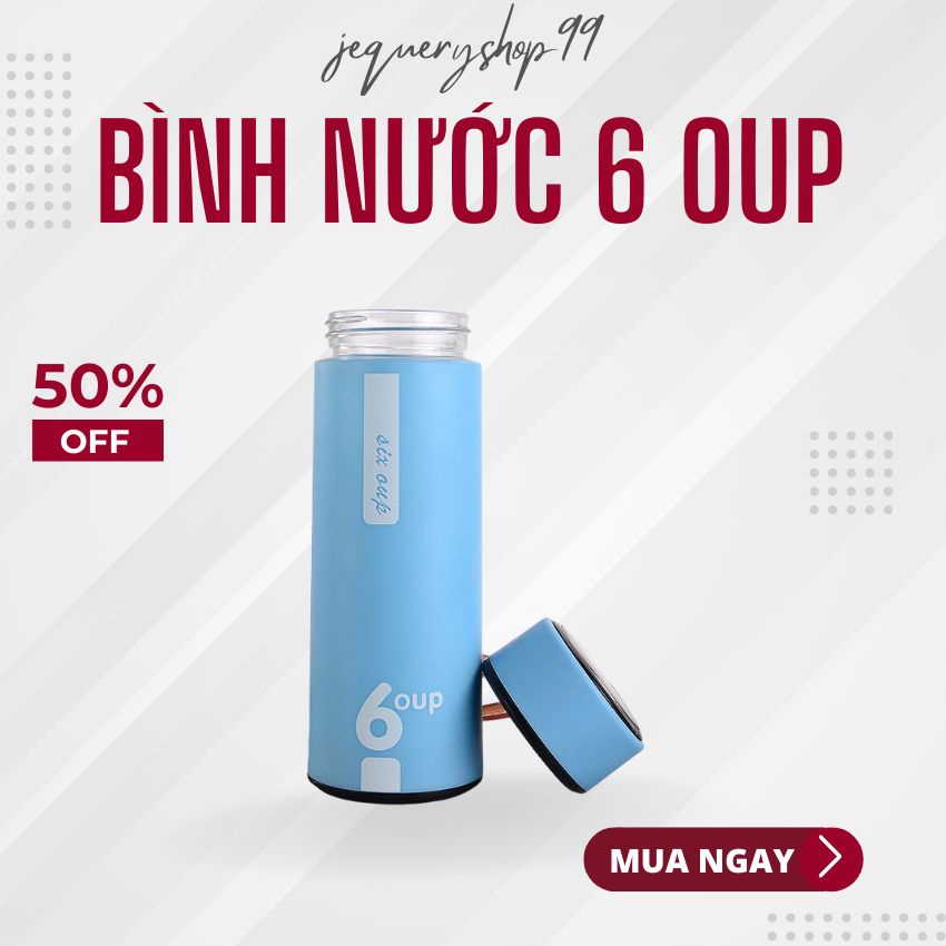 BÌNH GIỮ NHIỆT 6 OUP LÕI THỦY TINH NẮP INOX - BÌNH NƯỚC GIỮ NHIỆT 450ML jequeryshop99