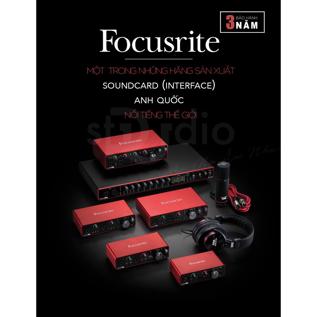 Thiết bị thu âm LIVESTREAM Sound Card Focusrite Scarlett Solo Gen 3 - Hàng Chính Hãng