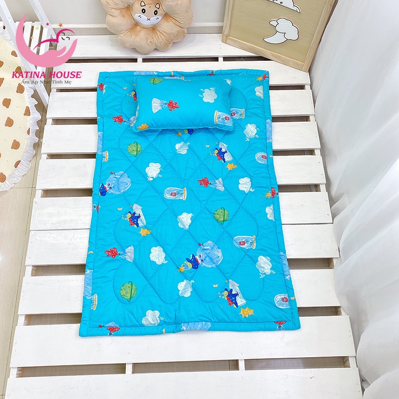 Bộ nệm gối cho bé đi học mẫu giáo 80x120cm, vải cotton satin hàn quốc đẹp, mềm mát, họa tiết sắc nét