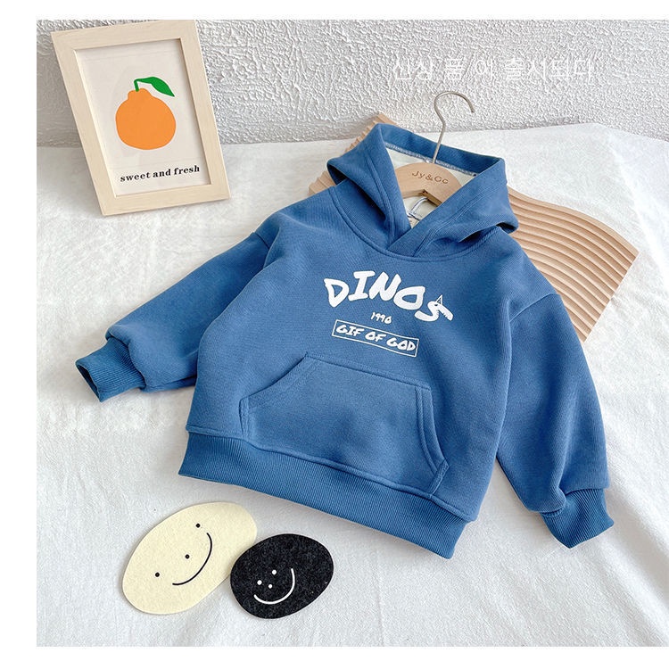 Áo hoodie lót nhung dày in họa tiết thời trang Hàn Quốc cho bé