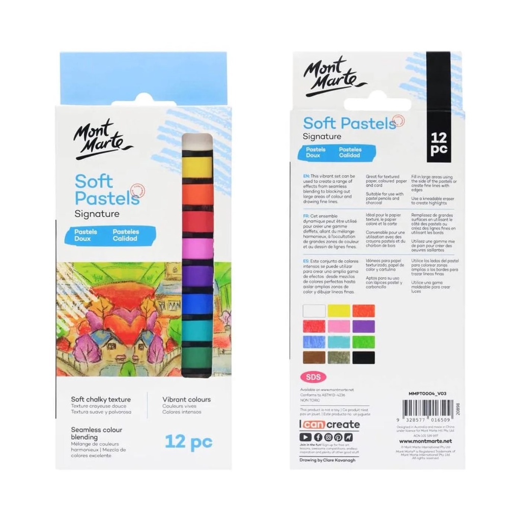 Cá Chép - Bộ phấn vẽ Mont Marte Soft Pastels 12pc - MM-MMPT0004