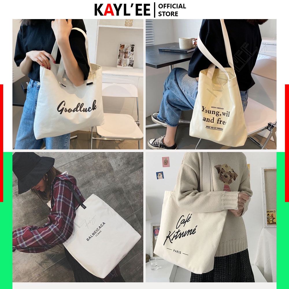 túi vải canvas thời trang phong cách ulzzang túi tote vải có ngăn phụ đựng vừa laptop KayLee KT 39x37x7cm - PL02