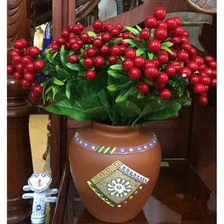 Hoa giả hoa lụa - Cụm cherry đỏ cao cấp.Shop bán thanh lý dọn kho