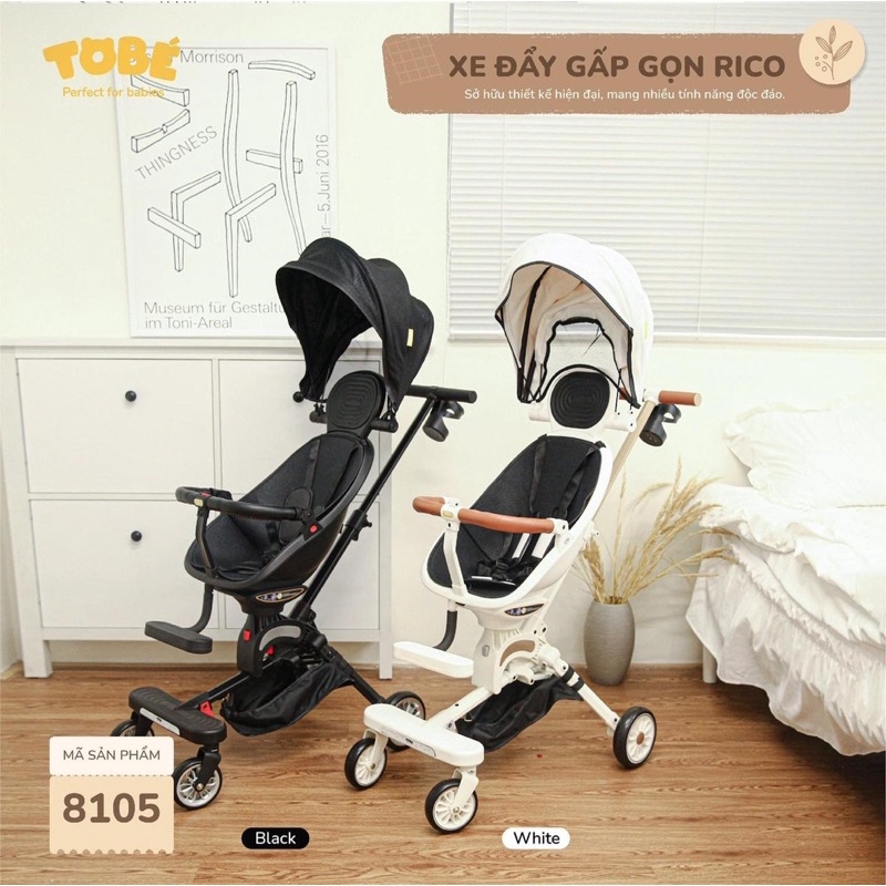 Xe đẩy gấp gọn Rico đảo chiều 360,mái che, ghế nằm ngả rộng thoải mái cho bé