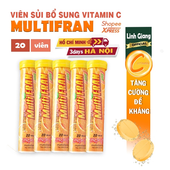 Viên sủi bổ sung vitamin C Multifran hương vị cam (20 viên)