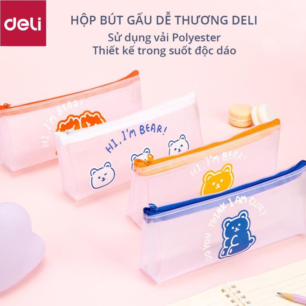 Túi đựng bút đồ dùng cá nhân Deli - chất liệu vải lưới trong suốt - Xanh dương/Trắng/Cam/Vàng - 67168 [Deli]