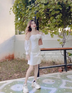👽ĐẦM Rớt Vai Nơ Ngực ( Có Hình Thật)