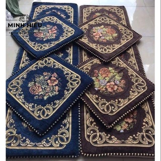 Thảm đệm ghế gỗ - Tây âu - Êm ái, màu sắc đẹp, dễ tháo ra giặt vỏ - 1 set bao gồm (1 tấm dài, 2 tấm ngắn )