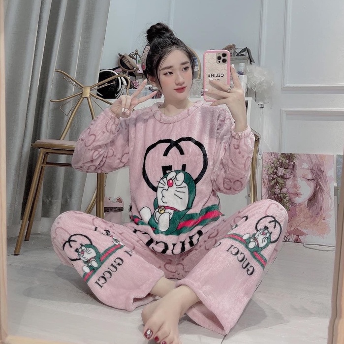 [BỘ PIJAMA] Bộ Đồ Ngủ Nữ Hình Dễ Thương-Set Quần Áo Mặc Ở Nhà Dài Tay Chất Lông Mềm Mịn | WebRaoVat - webraovat.net.vn