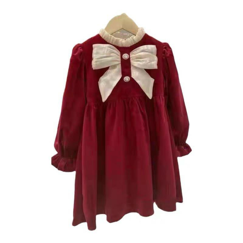 Váy nhung đỏ nơ trắng cho bé