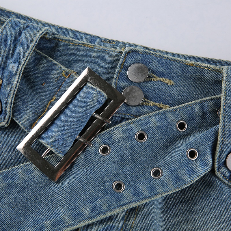 Chân váy jean DUNEA dáng chữ A phối thắt lưng cá tính dành cho nữ