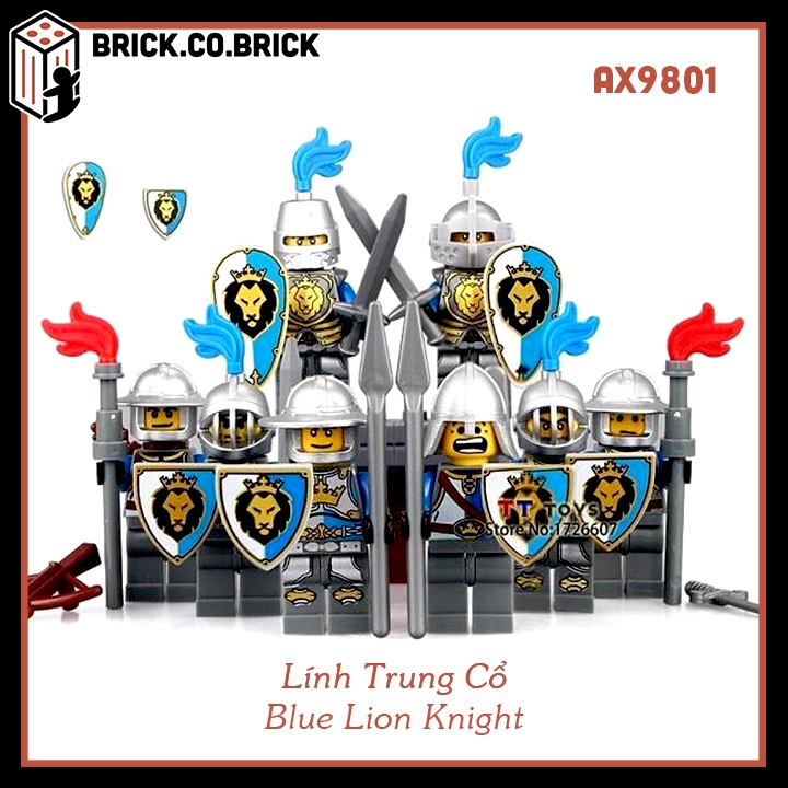 Lính Trung Cổ Đồ Chơi Lắp Ráp Mô Hình Minifigure Hiệp Sĩ Sư Tử Xanh Blue Lion Knight  AX9801