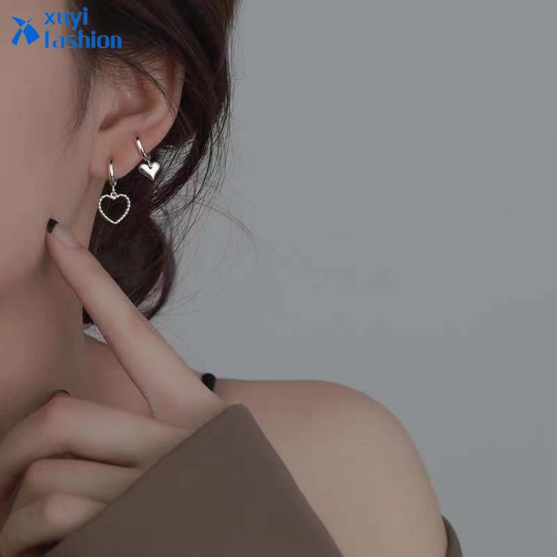 Khuyên Tai Bạc Dạng Vòng Hình Trái Tim Đơn Giản Thời Trang Cho Nữ