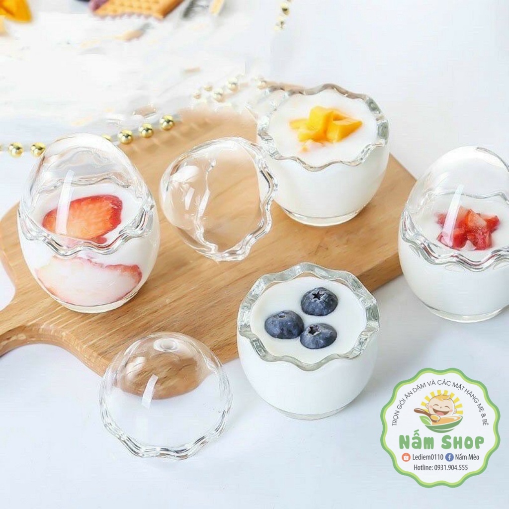 Hũ thuỷ tinh hình trứng xinh xắn làm sữa chua, pudding cho bé