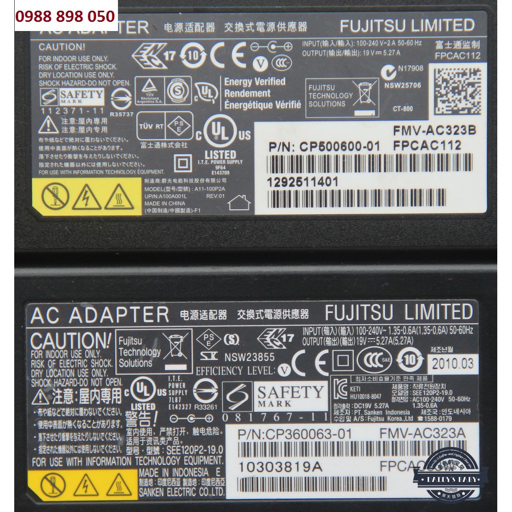SẠC LAPTOP FUJITSU 19V 5.27A ZIN BÓC MÁY