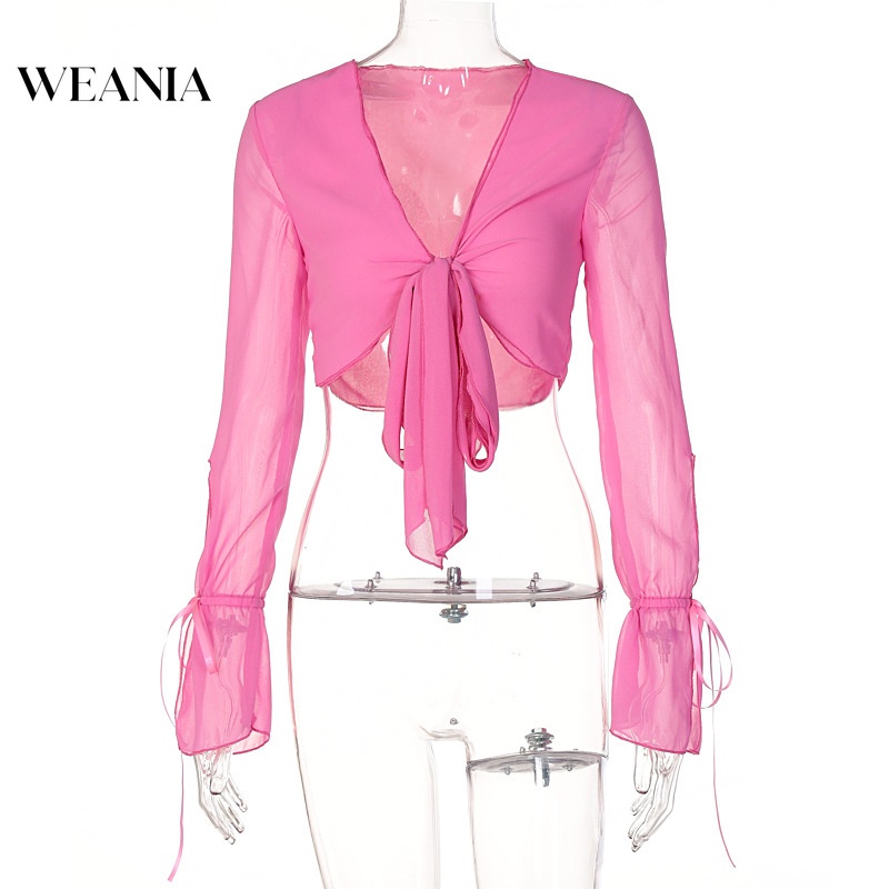 Áo Voan Dài Tay Cổ Chữ V Xinh Xắn Dành Cho Nữ