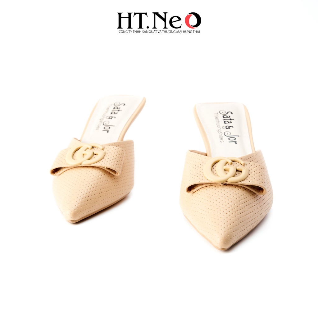 Sandal nữ HT.NEO Thiết kế sang chảnh cực tôn dáng quai da khuy đính chữ GG bắt mắt SDN143