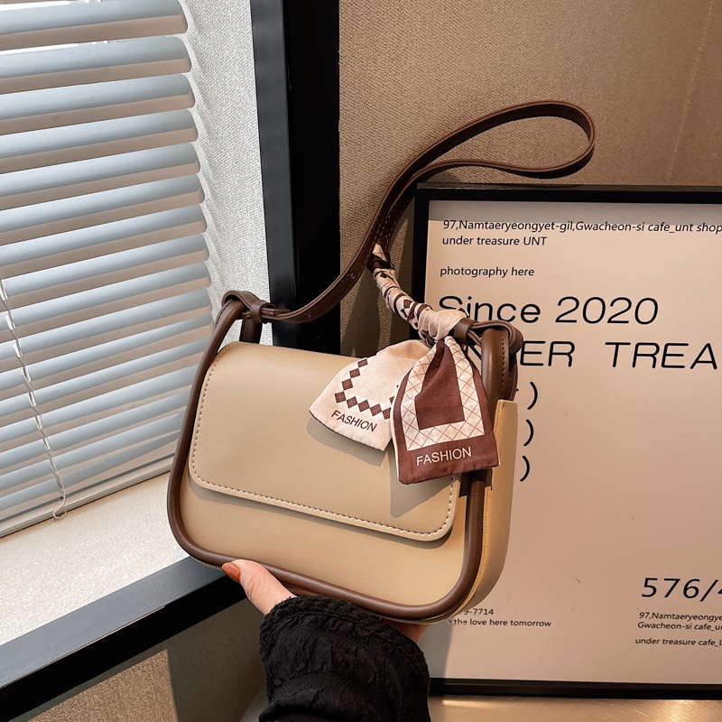 Túi Đeo Chéo Vuông Nhỏ Màu Trơn Đơn Giản Phong Cách Phương Tây Hàng Mới