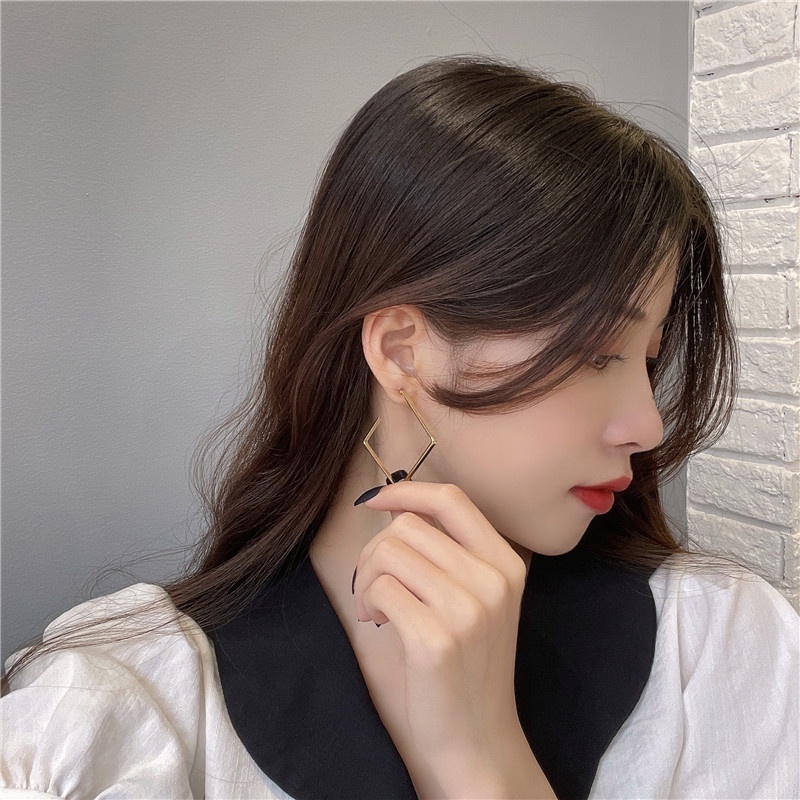 [Augustcloth | AugustJewelry] Bông tai/ Hoa tai hợp kim hình vuông lớn phong cách Hàn Quốc