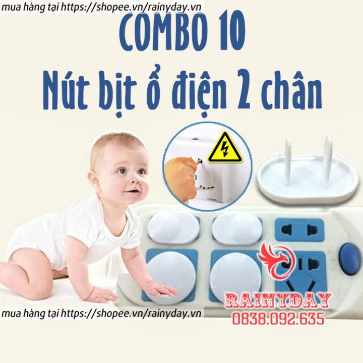 Bộ 10 nút bịt che ổ cắm điện 2 chân nắp chống giật an toàn cho bé trẻ em trẻ nhỏ