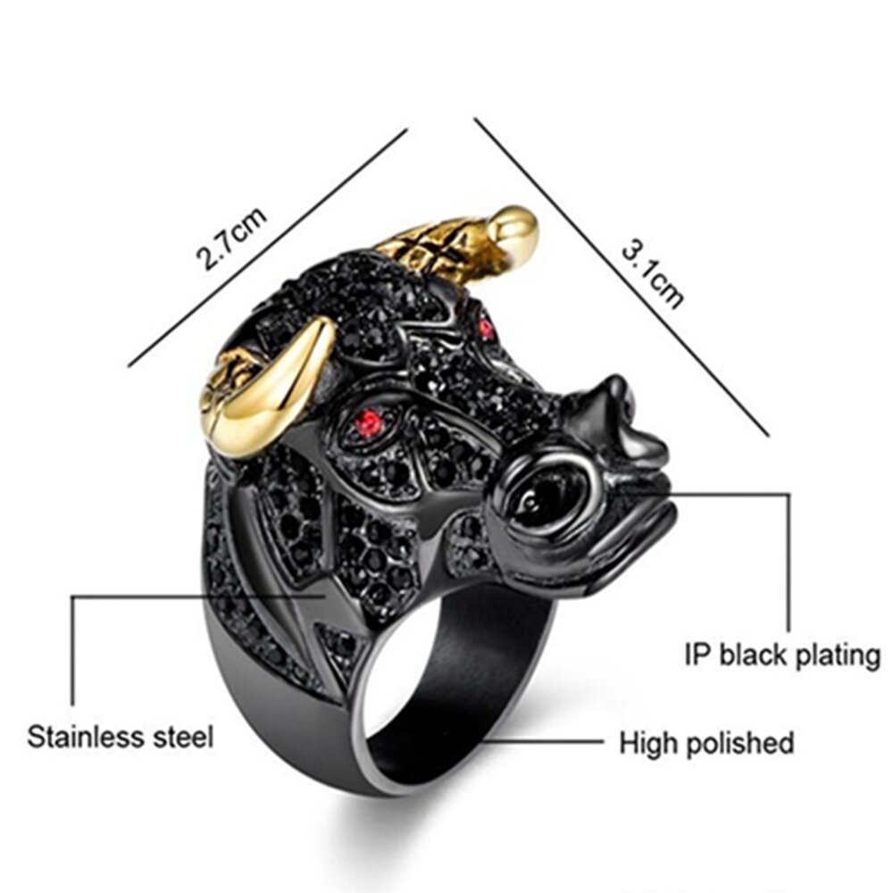 Nhẫn Hình Đầu Bò Màu Vàng Đen Phong Cách Gothic Cổ Điển 2 Màu Tùy Chọn Cho Nam